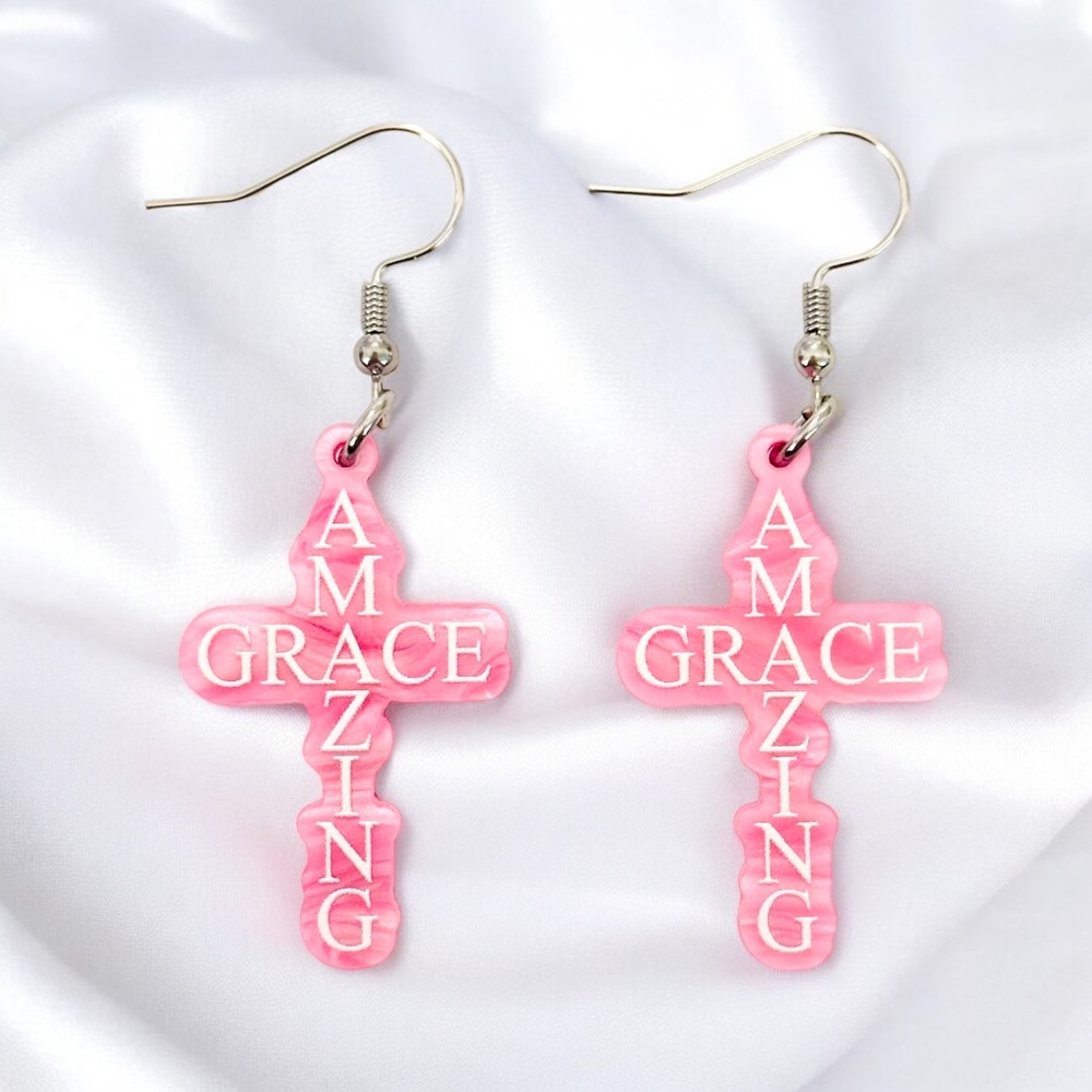 Amazing Grace Pink Cross Earring